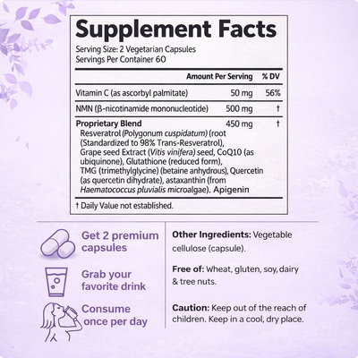 Complex 1, 000Mg Per Dose, 120 Plant-Based Capsules | 10-In-1 Formula Containing Nicotinamide Mononucleotide, Vitamin C, Resveratrol, Coq10, TMG, Quercetin, And Glutathione | Precursor for NAD+ Supplements